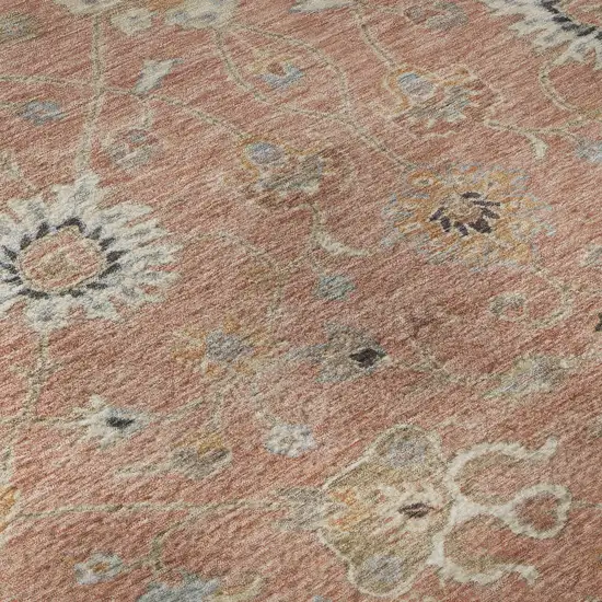 Pink Denim Blue And Silver Floral Washable Area Rug With UV Protection Photo 1