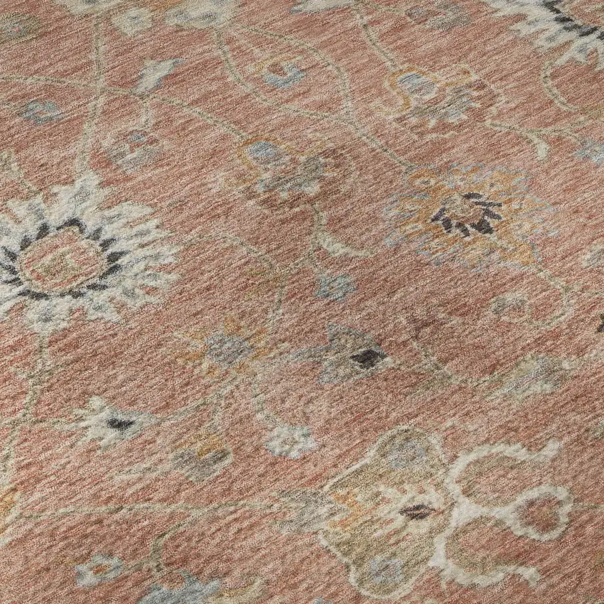 Pink Denim Blue And Silver Floral Washable Area Rug With UV Protection Photo 1