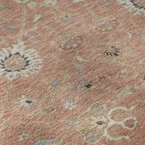 Photo of Pink Denim Blue And Silver Floral Washable Area Rug With UV Protection