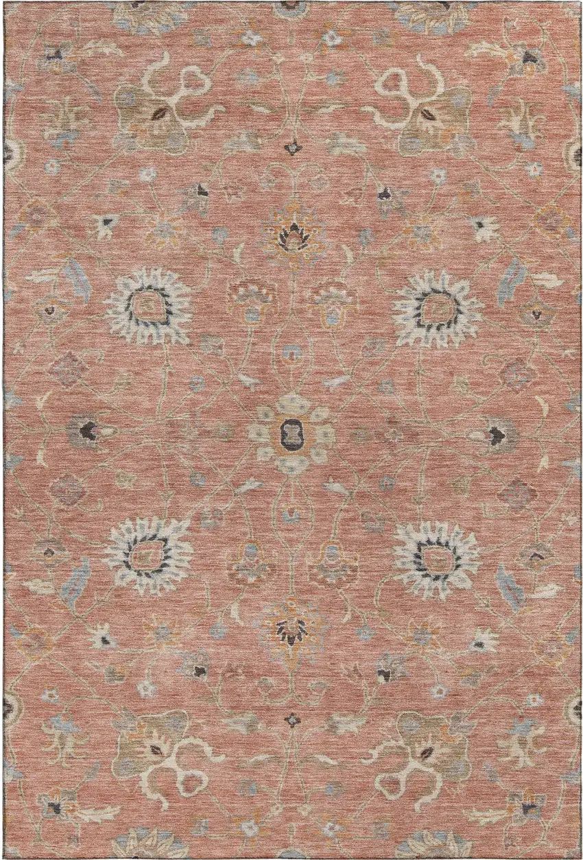 Pink Denim Blue And Silver Floral Washable Area Rug With UV Protection Photo 6
