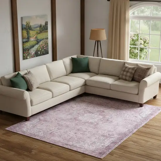 Pink Floral Distressed Area Rug Photo 1