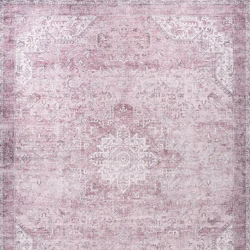 Pink Floral Distressed Area Rug Photo 8