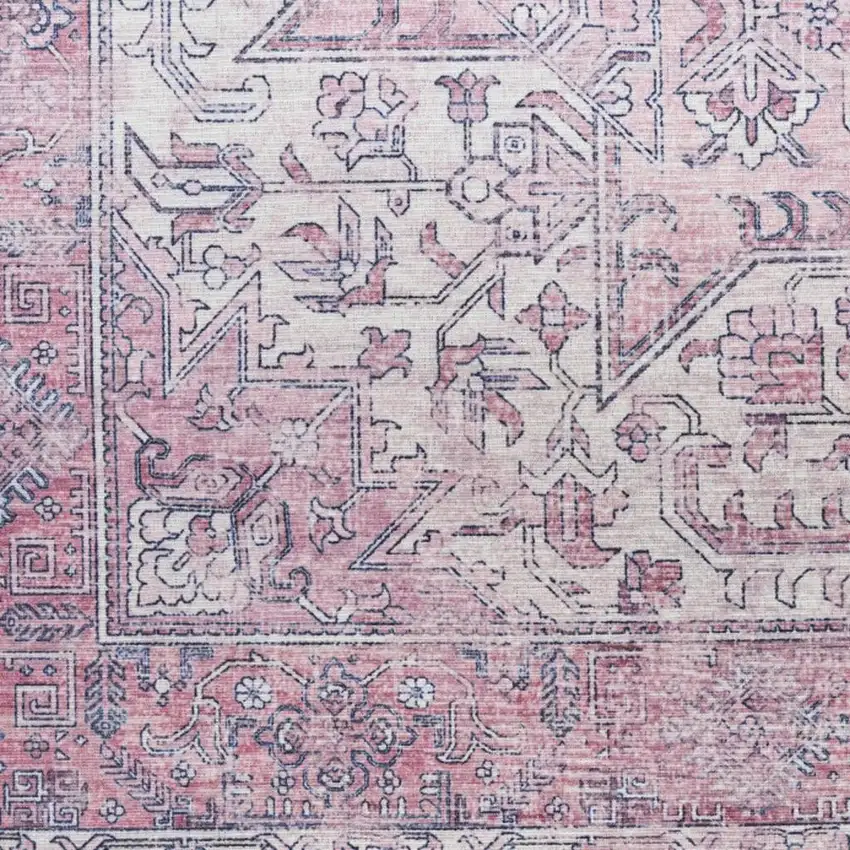 Pink Floral Distressed Area Rug Photo 2