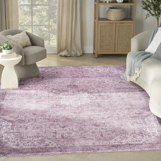 Pink Floral Distressed Area Rug Photo 5