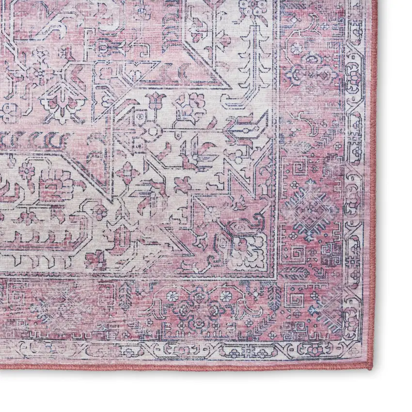 Pink Floral Distressed Area Rug Photo 4