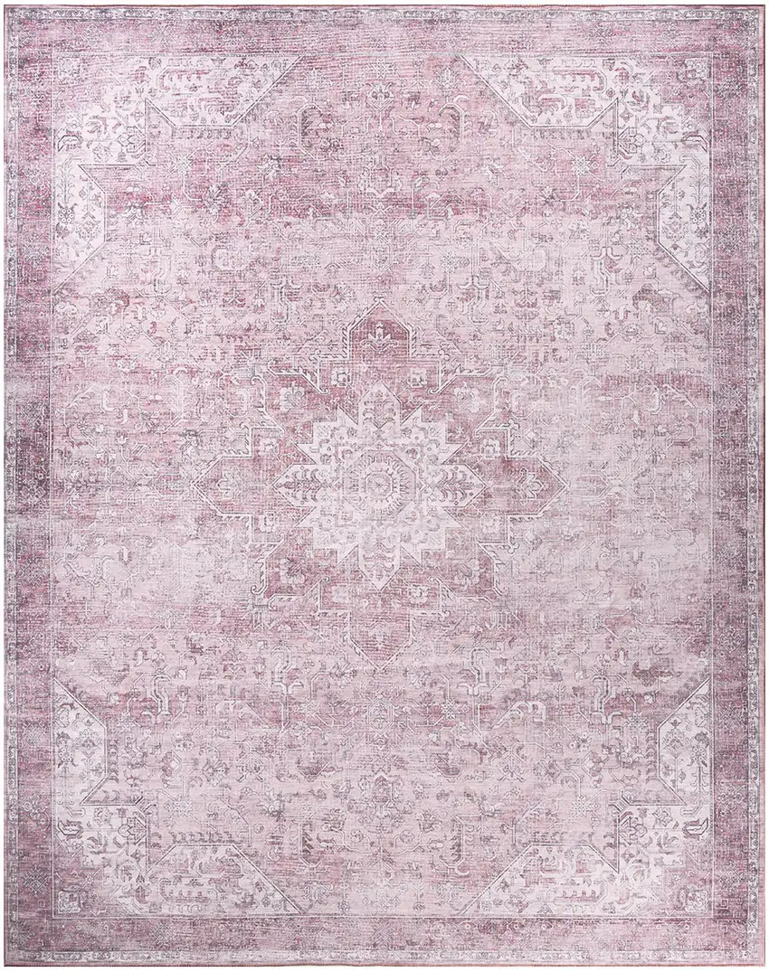 Pink Floral Distressed Area Rug Photo 9