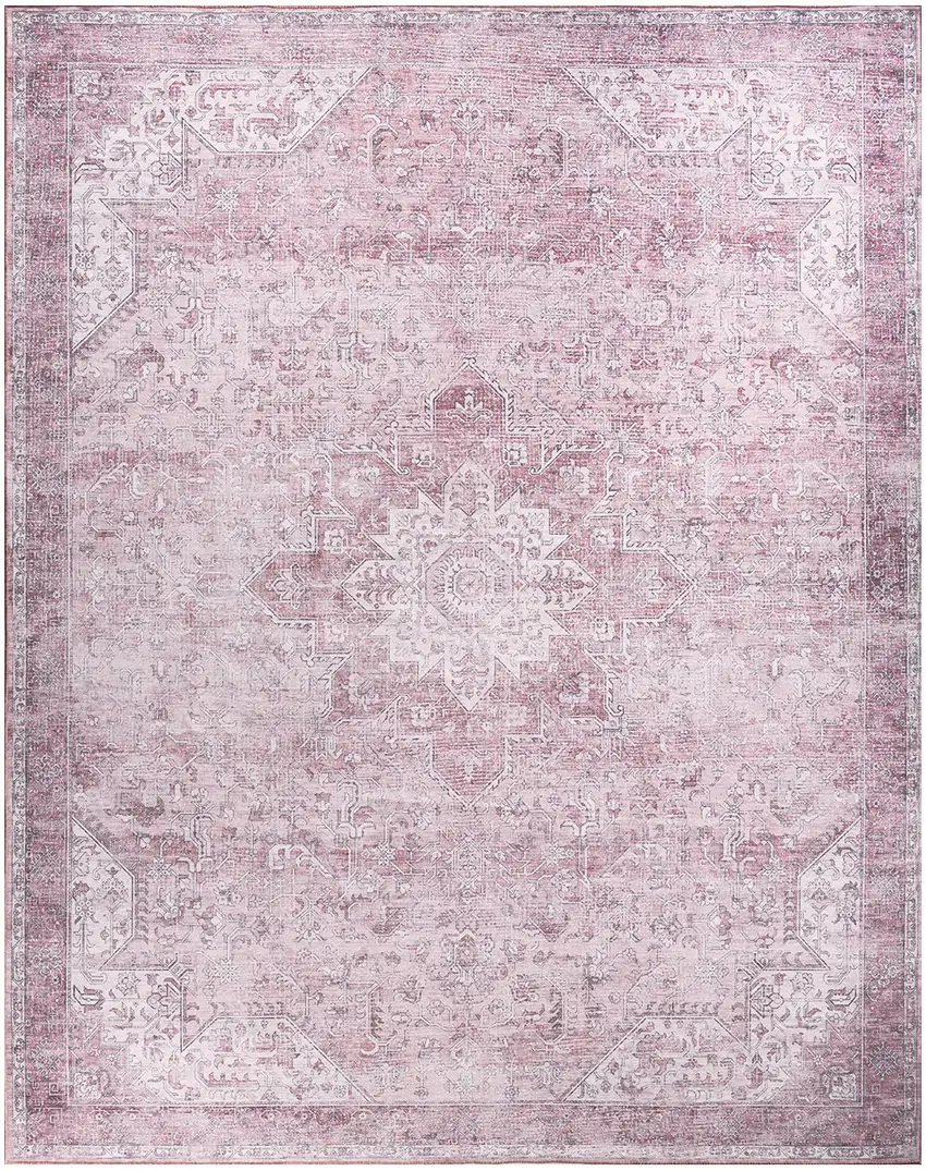 Pink Floral Distressed Area Rug Photo 7