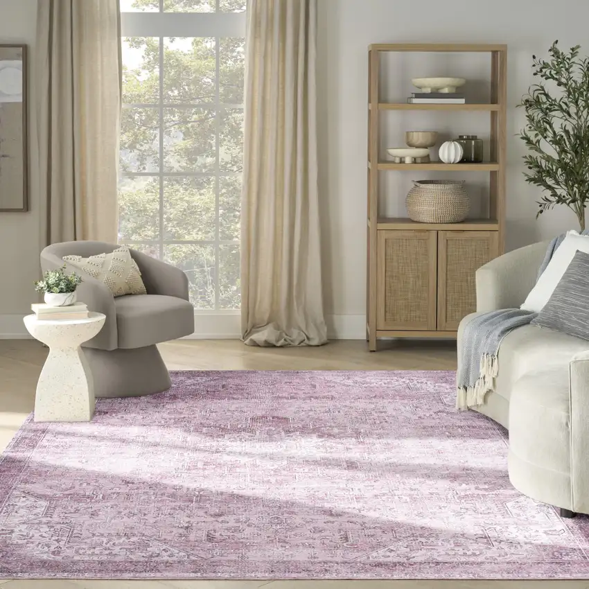 Pink Floral Distressed Area Rug Photo 6