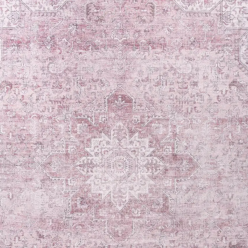 Pink Floral Distressed Area Rug Photo 9