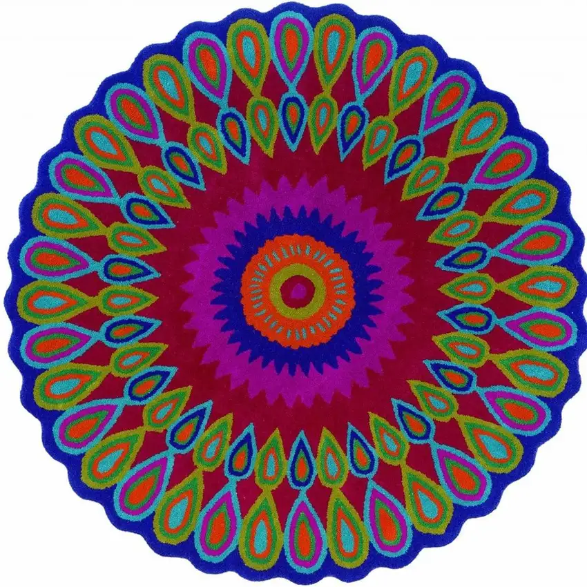 8' Pink Wool Hand Tufted Round Rug Photo 8