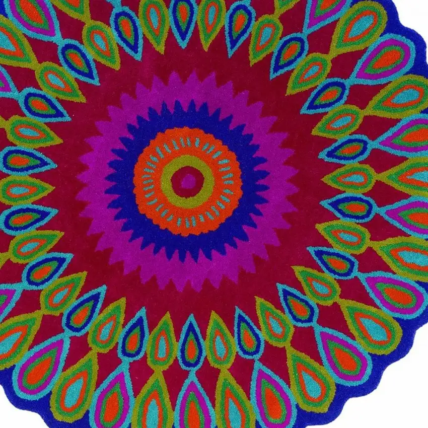 8' Pink Wool Hand Tufted Round Rug Photo 7