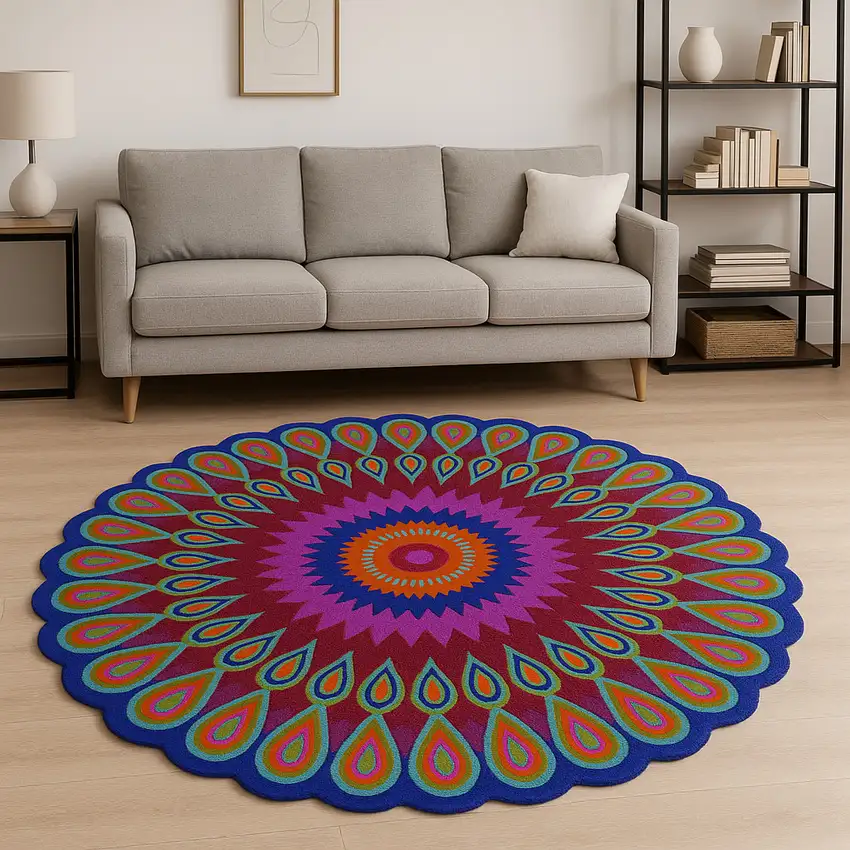 8' Pink Wool Hand Tufted Round Rug Photo 1