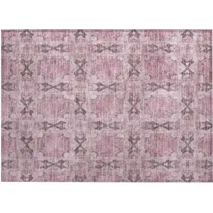 Photo of Pink Floral Medallion Washable Non Skid Indoor Outdoor Area Rug