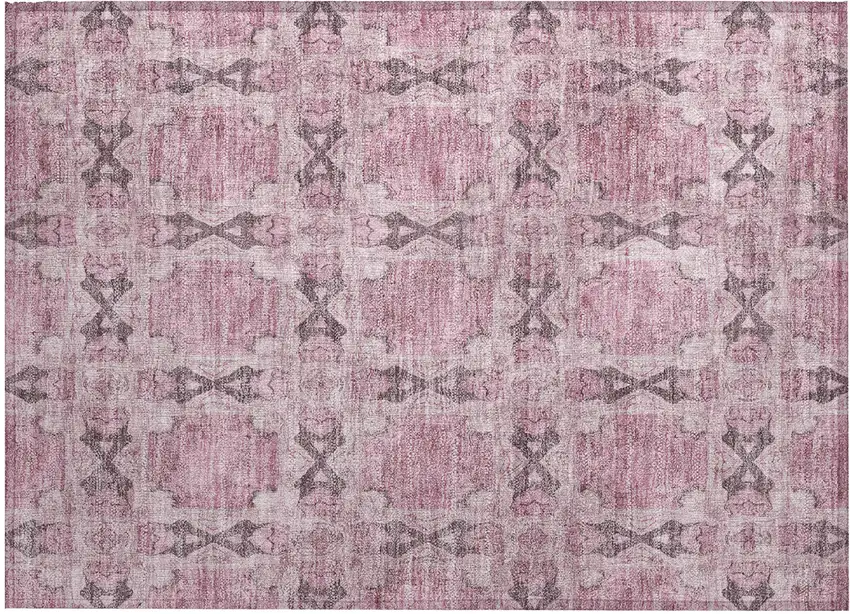 Pink Floral Medallion Washable Non Skid Indoor Outdoor Area Rug Photo 2