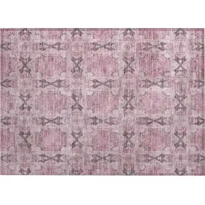 Photo of Pink Floral Medallion Washable Non Skid Indoor Outdoor Area Rug