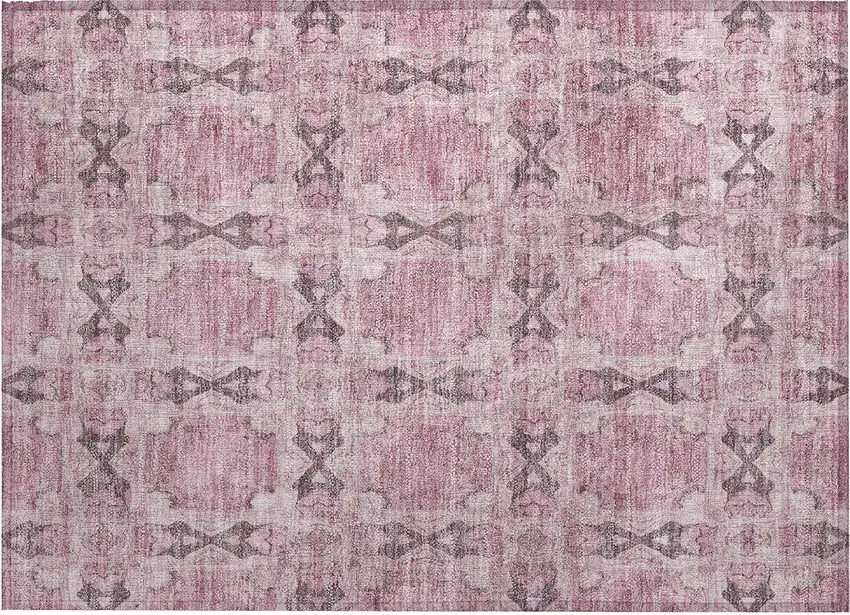 Pink Floral Medallion Washable Non Skid Indoor Outdoor Area Rug Photo 2