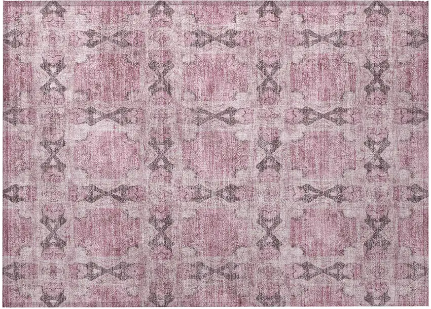 Pink Floral Medallion Washable Non Skid Indoor Outdoor Area Rug Photo 4