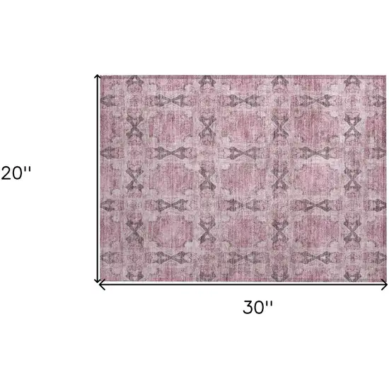 Pink Floral Medallion Washable Non Skid Indoor Outdoor Area Rug Photo 3