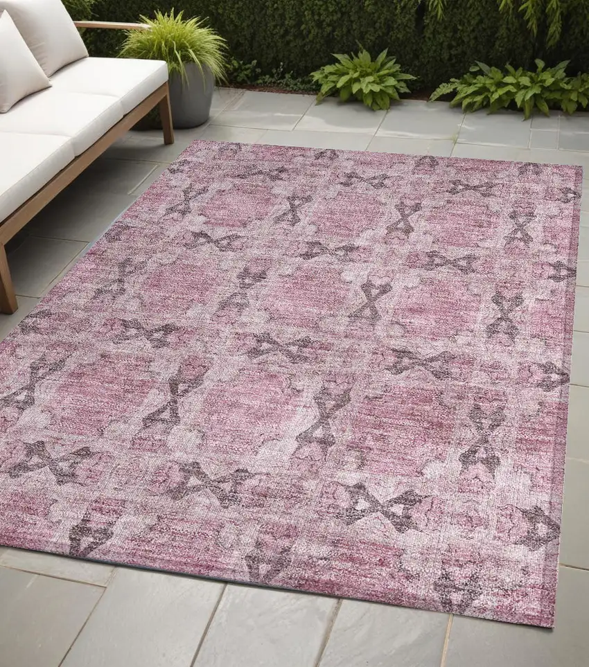 Pink Floral Medallion Washable Non Skid Indoor Outdoor Area Rug Photo 1