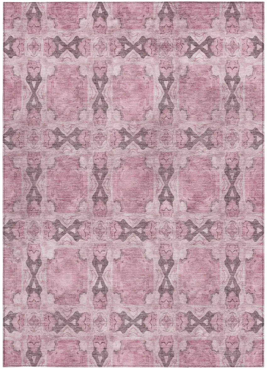 Pink Floral Medallion Washable Non Skid Indoor Outdoor Area Rug Photo 4