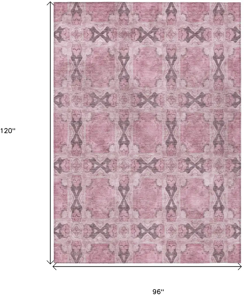 Pink Floral Medallion Washable Non Skid Indoor Outdoor Area Rug Photo 3