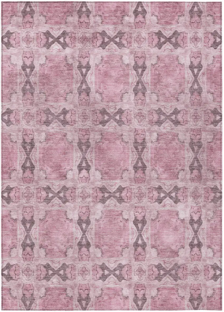 Pink Floral Medallion Washable Non Skid Indoor Outdoor Area Rug Photo 2