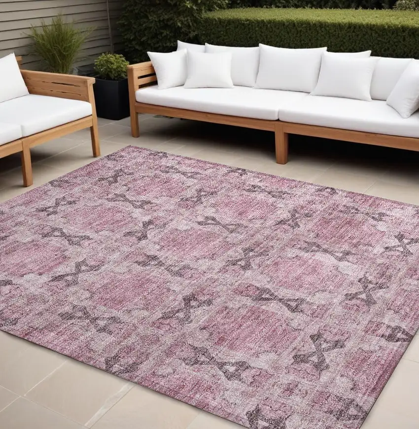 Pink Floral Medallion Washable Non Skid Indoor Outdoor Area Rug Photo 1