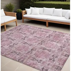 Photo of Pink Floral Medallion Washable Non Skid Indoor Outdoor Area Rug