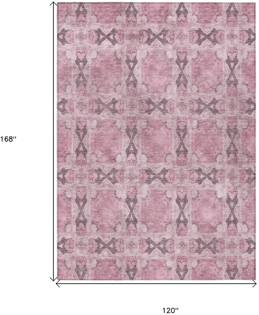 Pink Floral Medallion Washable Non Skid Indoor Outdoor Area Rug Photo 3