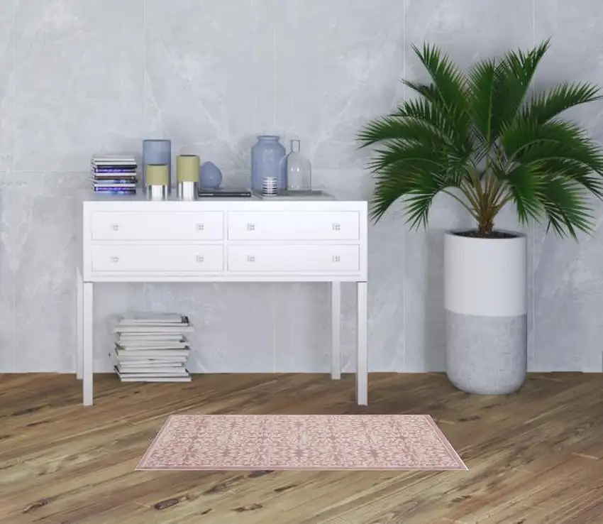 Pink Floral Power Loom Area Rug Photo 1