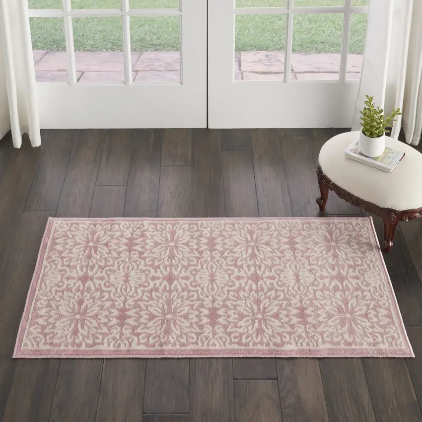 Pink Floral Power Loom Area Rug Photo 6