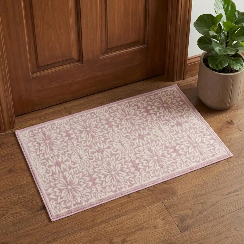 Pink Floral Power Loom Area Rug Photo 1