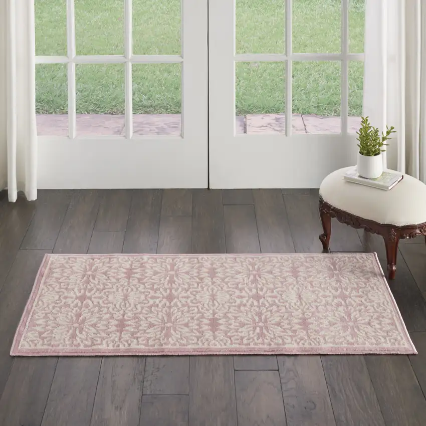 Pink Floral Power Loom Area Rug Photo 5