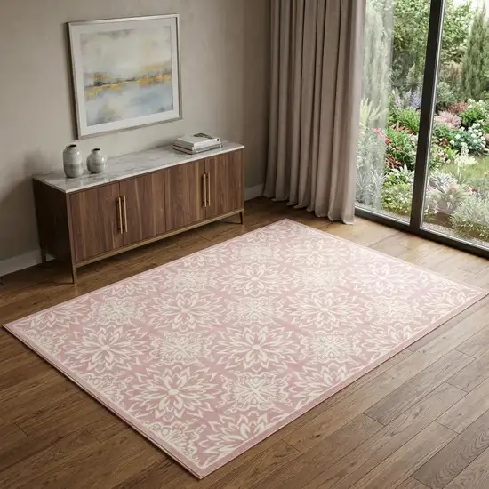 Pink Floral Power Loom Area Rug Photo 1