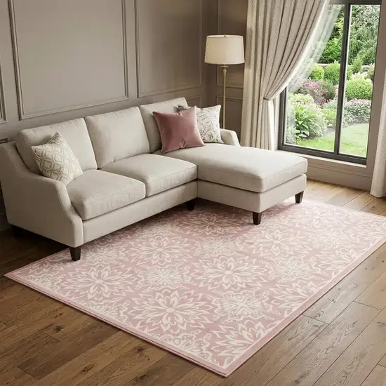 Pink Floral Power Loom Area Rug Photo 1