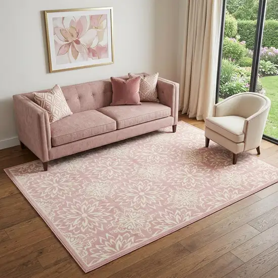 Pink Floral Power Loom Area Rug Photo 1
