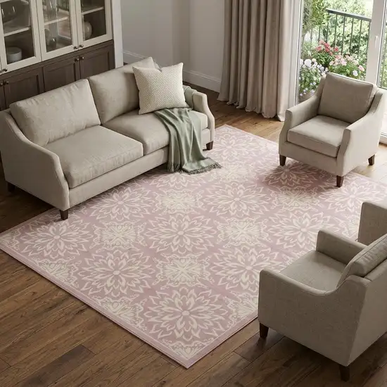 Pink Floral Power Loom Area Rug Photo 1
