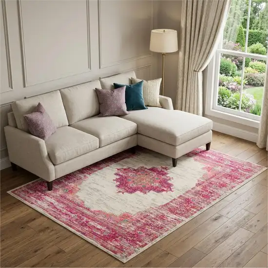 Pink Floral Power Loom Area Rug Photo 1