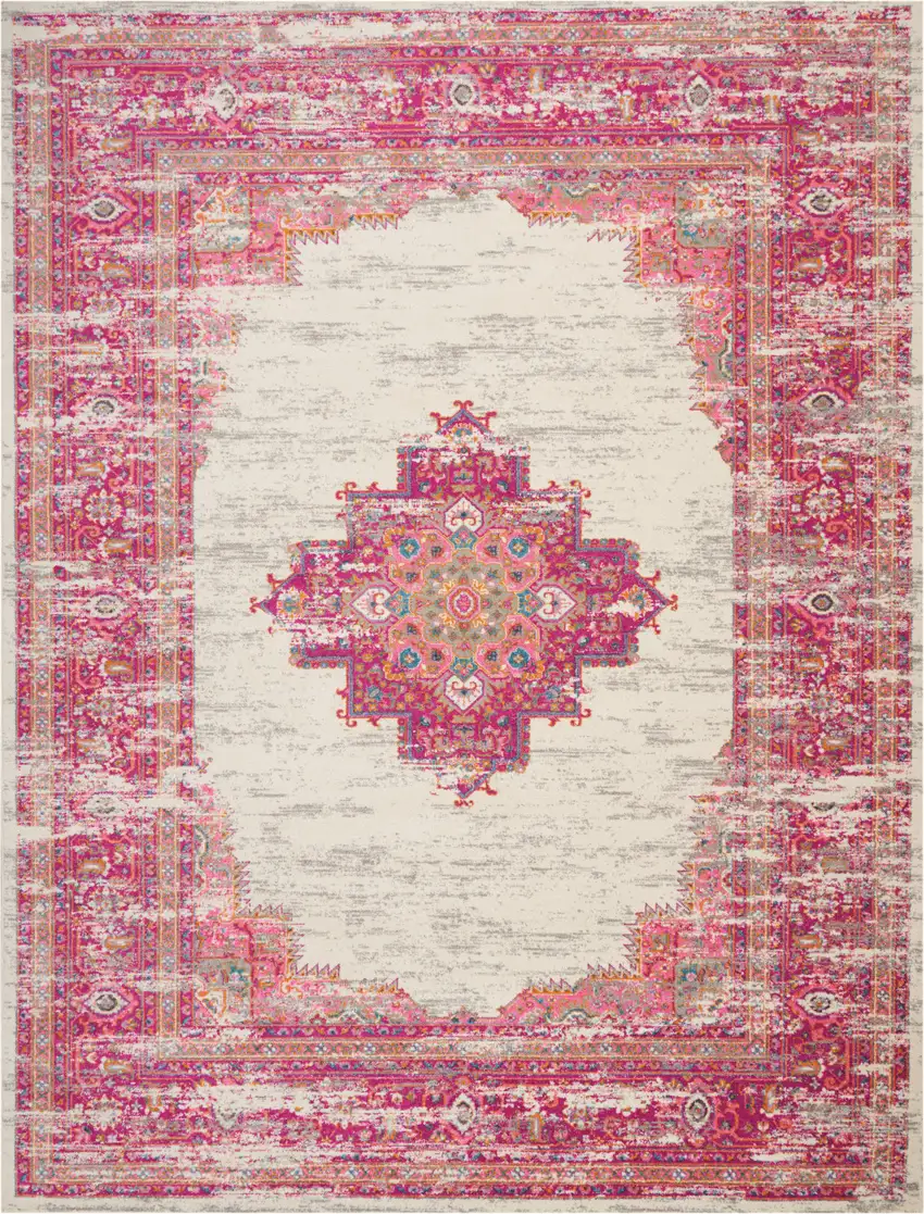 Pink Floral Power Loom Area Rug Photo 1