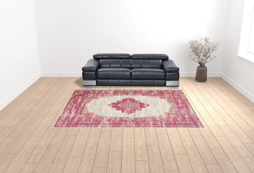 Pink Floral Power Loom Area Rug Photo 2