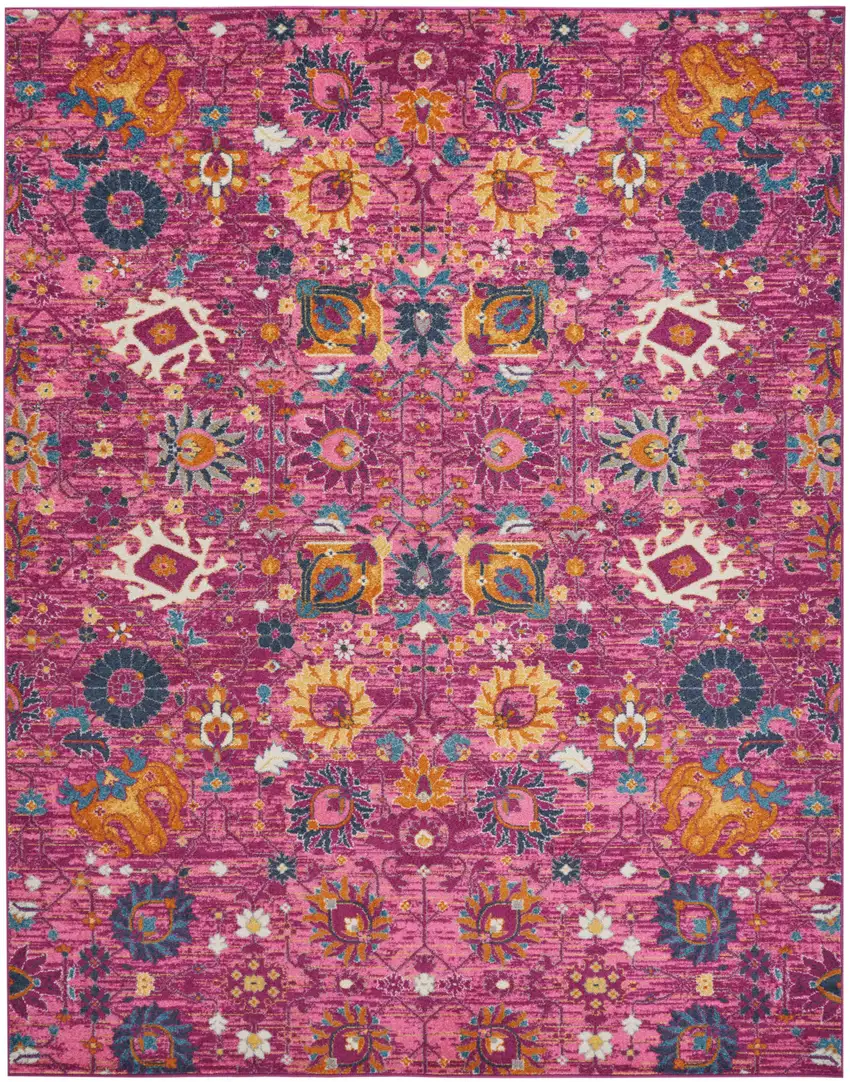 Pink Floral Power Loom Area Rug Photo 1
