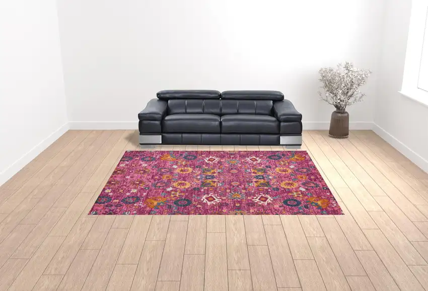 Pink Floral Power Loom Area Rug Photo 2