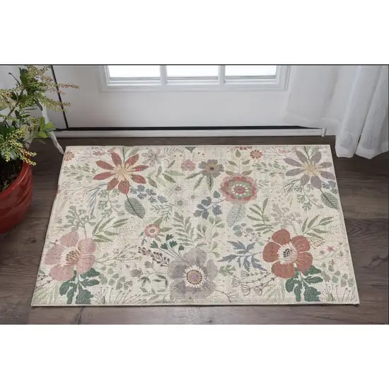 Pink Floral Power Loom Non Skid Area Rug Photo 1