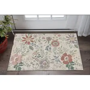 Photo of Pink Floral Power Loom Non Skid Area Rug