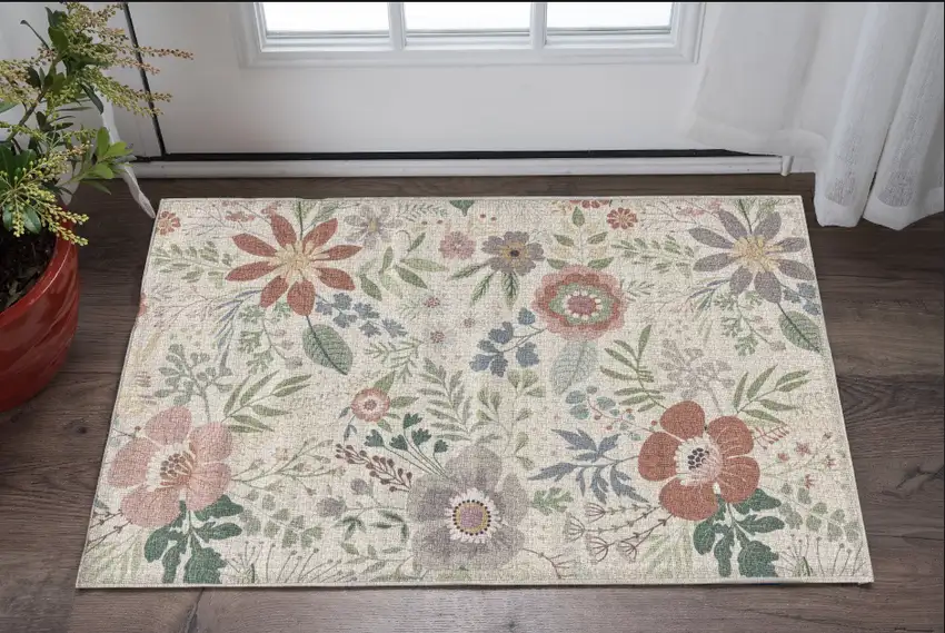Pink Floral Power Loom Non Skid Area Rug Photo 1