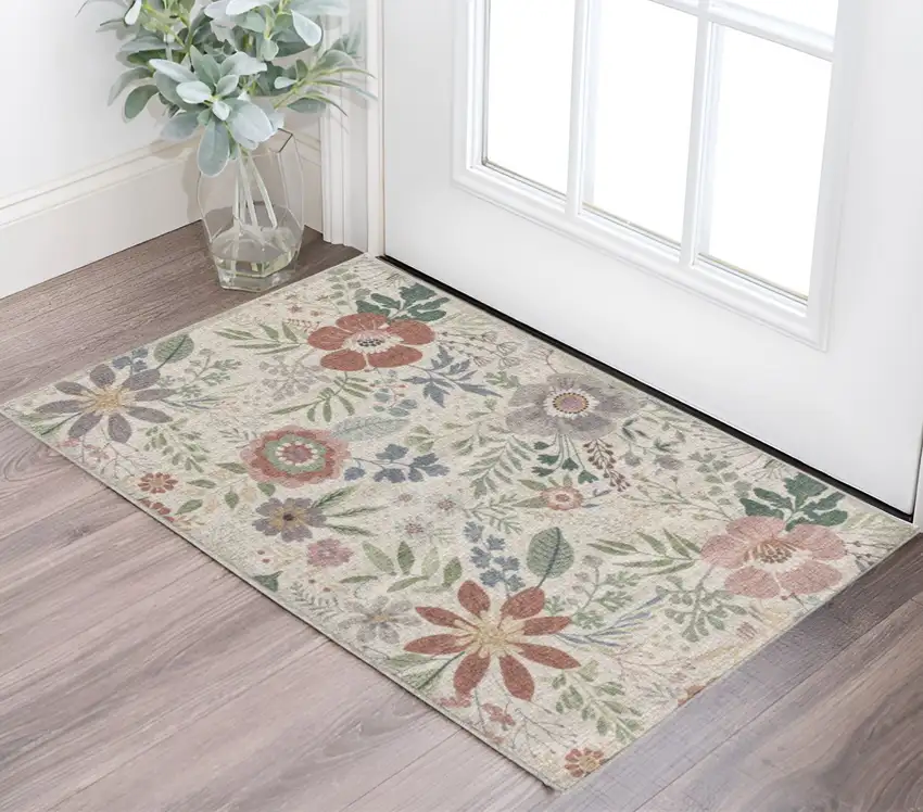 Pink Floral Power Loom Non Skid Area Rug Photo 1