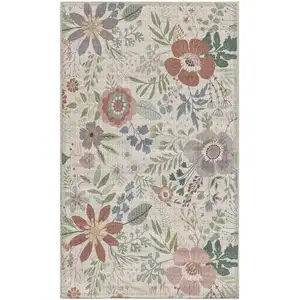 Photo of Pink Floral Power Loom Non Skid Area Rug