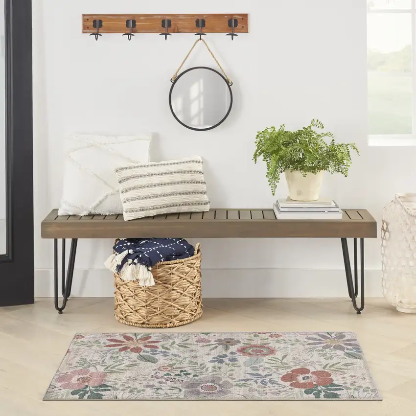 Pink Floral Power Loom Non Skid Area Rug Photo 9