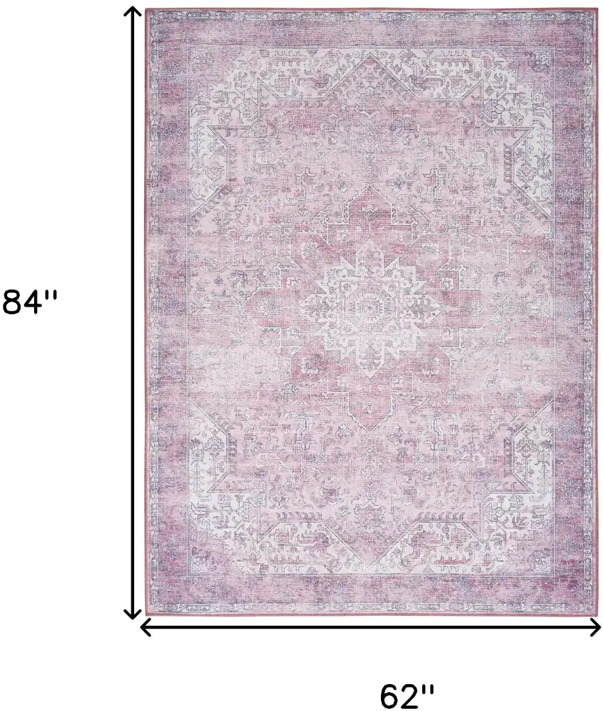 Pink Floral Power Loom Worn Faded Non Skid Area Rug Photo 3
