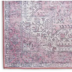 Photo of Pink Floral Power Loom Worn Faded Non Skid Area Rug